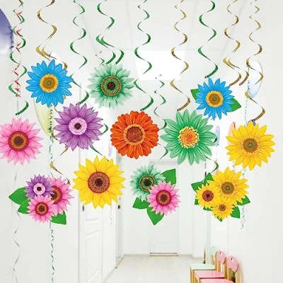Image of OKUYAN 30PCS Flowers Hanging Swirl Decorations Spiral Streamers Foil Swirls Ceiling Party for Home Wall Baby Shower Wedding