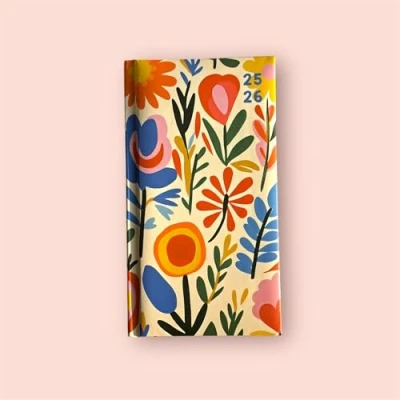 Image of Premium Slim Hardback Academic Diary 2025 2026 WTV Paper Week to View Mid Year Slimline Fashion Cover Diary, Planner (Floral)