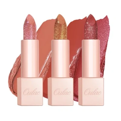 Image of Oulac Pink Glitter Moisturising Lipstick Set Red Shimmer Lipsticks for Women, Hydrating &amp; Smooth, Diamond Finish, Creamy Sparkling Formula (PG11+PG09+D04)