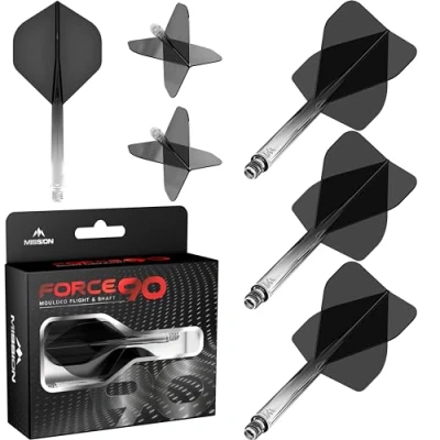Image of Mission Darts Force 90 Integrated Precision Moulded Dart Flight And Shaft System, Pack of 3 Professional Highly Durable Combined Flights Stems Standard No.2