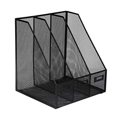 Image of OSCO Black Wiremesh 3 Section Magazine Rack Folder Storage File Organiser Desk Tidy Document Holder H30.5 x W28 D25 cm