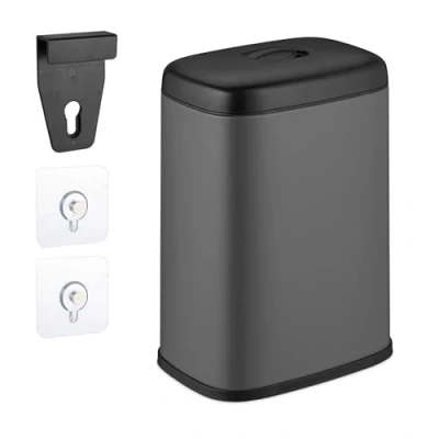 Image of Relaxdays Hanging Kitchen Waste Bin, Vol. 5 L, Rubbish Container with Lid, Plastic, Dustbin, 29 x 21.5 16.5 cm, Iron