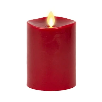 Image of Luminara Flameless LED Candle, Moving Flame Pillar, Melted Edge, Real Wax, Remote Ready, Battery Operated, Unscented Burgundy (4.5 inch)