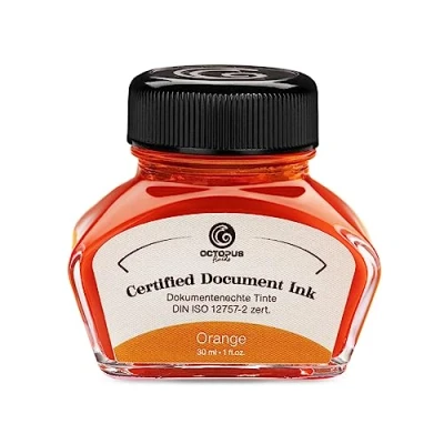 Image of Octopus Fluids Document Ink Orange, Indelible Ink, Certified to DIN ISO 12757 2, 30 ml