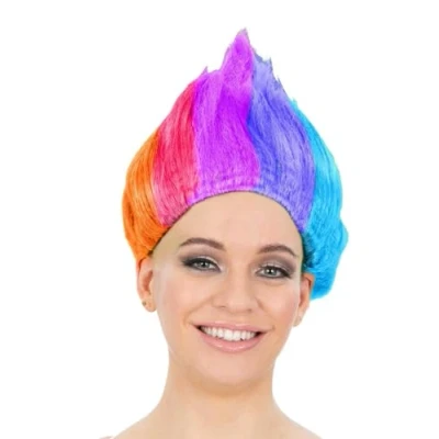 Image of Smiffys 90s Troll Wig, Rainbow, 1990&#039;s Fancy Dress, 1990s Dress Up Wigs