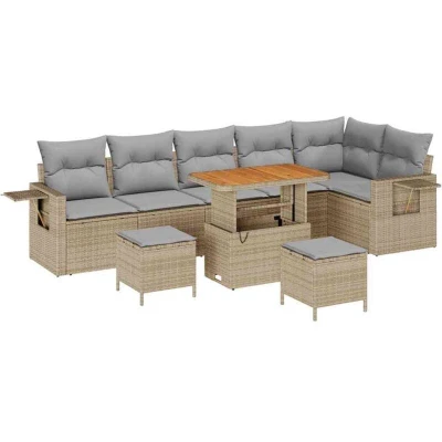 Image of vidaXL 9 Piece Garden Sofa Set with Cushions Beige Poly Rattan Acacia