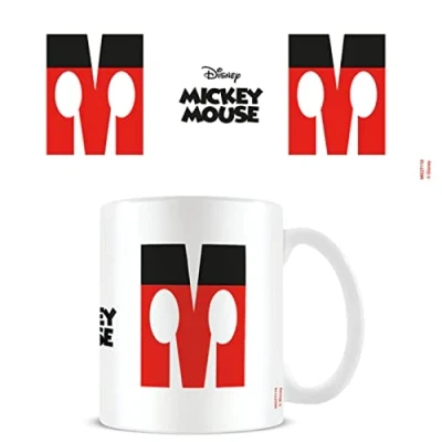 Image of Disney Alphabet Personalised Mug (M for Mickey Mouse Design) 11oz Ceramic Coffee in Presentation Gift Box Official Merchandise, Red,White