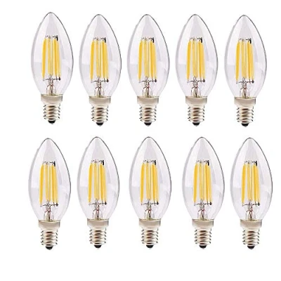 Image of Pack of 10 E14 4W LED Filament Candle Bulb C35 Edison Screw Bulb,40W Incandescent Equivalent, Small SES Chandelier Bulbs Warm White 2700K 400LM,Non dimmable