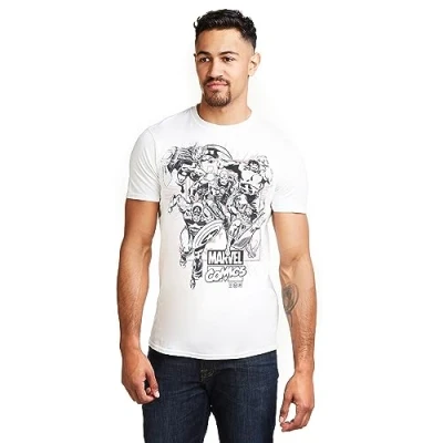 Image of Marvel Men&#039;s Band of Heroes T shirt Shirt, White, L UK