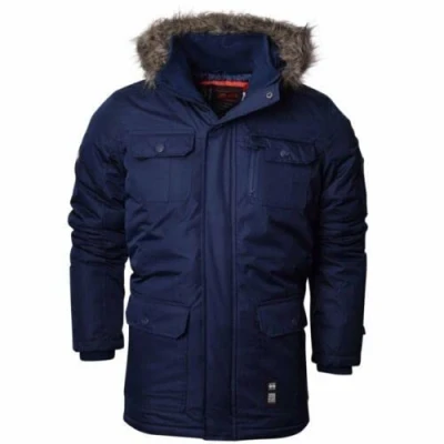 Image of Crosshatch Mens Heavy Weight Fur Hood &#039;Parked&#039; Parka Padded Waterproof Winter Coat Jacket Blue Small