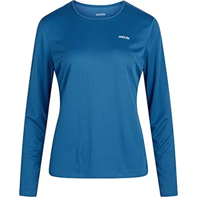 Image of Zebdia Sports Women&#039;s Long Sleeve Tee Size L in Blue for Running and Training