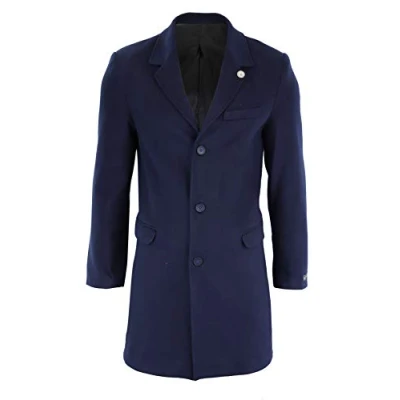 Image of TruClothing Mens 3/4 Long Overcoat Jacket Wool Feel Coat Blinders Slim Fit