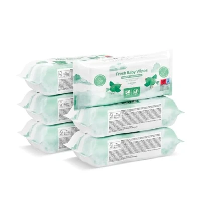 Image of Amazon Brand Mama Bear Fresh Lightly Fragranced Baby Wipes, 336 Count (6 Packs of 56)