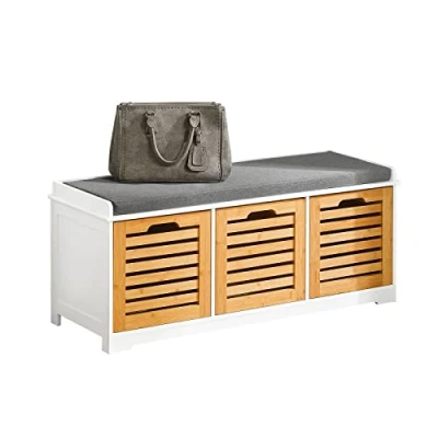 Image of SoBuy® Storage Bench with 3 Drawers &amp; Seat Cushion, Shoe Cabinet Unit Bench, FSR23 WN