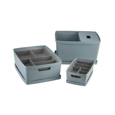 Image of INABOX storage box Set of 6 Cottage Blue with Lid And Tray, boxes lids, Plastic lid, BPA free, Bedroom, Laundry, Home &amp; Office, (2 X 5L, 19L, 28L, 2 Tray)