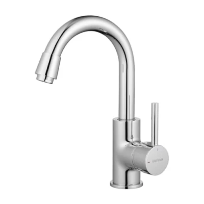 Image of GRIFEMA G1002 Irismart Stainless Steel Basin Mixer Tap 360 Swivel, Hot &amp; Cold Water Control, Saving, Durable, Easy DIY Installation, UK Standard Hoses, Chrome, Black [Amazon Exclusive]