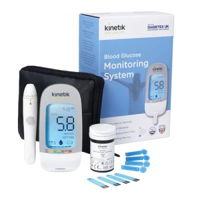 Image of Kinetik Wellbeing Blood Glucose Monitor Glucometer Kit for Diabetic Home Testing Used by the NHS Sugar with Precision Suitable Pregnancy in Association St John Ambulance