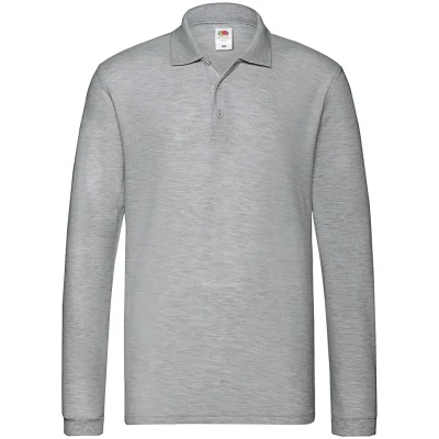 Image of Fruit of the Loom Mens Premium Pique Long Sleeved Polo Shirt (Athletic Heather) Light Grey Cotton Size Small