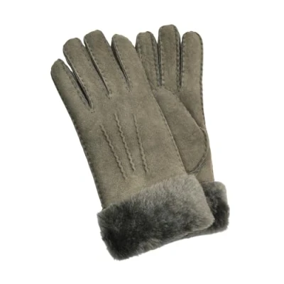 Image of Infinity Leather Womens Grey Sheepskin Suede Gloves with Fur Cuff