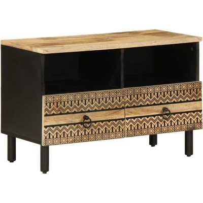 Image of vidaXL TV Cabinet Black 70x33.5x46 cm Solid Rough Wood Mango
