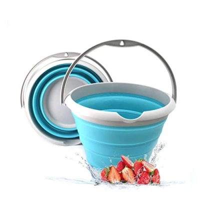 Image of SAMMART 10L Collapsible Fishing Bucket Foldable Round Tub Portable Plastic Water Pail Space Saving Outdoor Waterpot Trunk Organizer For All Types Of Vehicles (Bright Blue)