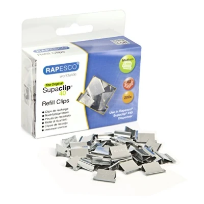 Image of Rapesco CP20040S Supaclip 40 Stainless Steel Refill Clips, Pack of 200