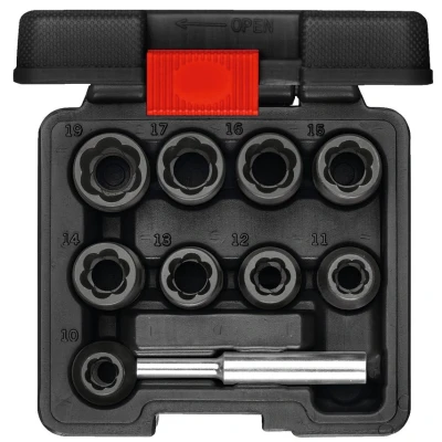 Image of GEDORE R68003010 Spiral Groove Extractor Set 10 Pieces 12.5 mm (1/2 Inch) 44488 Red