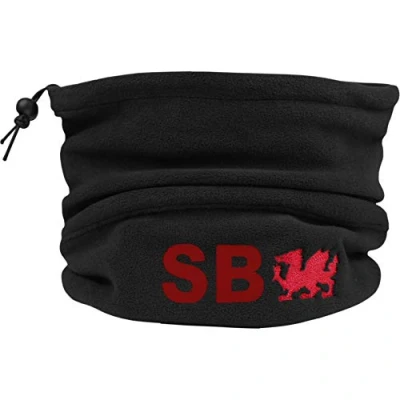 Image of TeddyTs Personalised Wales Thermal Black Fleece Sports Snood with Adjustable Toggle (Red Embroidery)