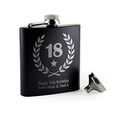 Image of The Gift Experience Personalised 18th Birthday Black Hip Flask, Gifts, Gifts