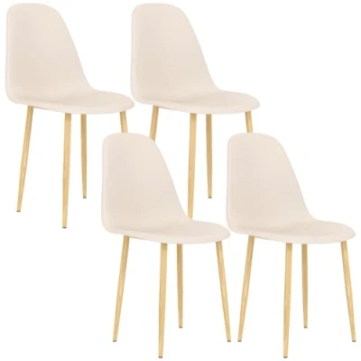 Image of HOMCOM Modern Dining Chairs Set of 4, Kitchen with Backrest and Steel Legs for Room, Living Khaki