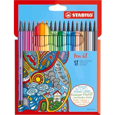 Image of Premium Fibre Tip Pen STABILO 68 Pack of 18 Assorted Colours