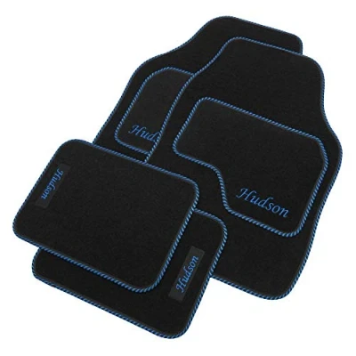 Image of JVL Personalised Universal Black Carpet Car Mat Set with Blue Embroidered Mats