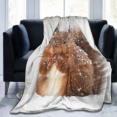Image of COMRTL Flannel Fleece Throw Blanket Bed Squirrel Falling Snow Micro Warm Soft Lightweight Cozy Microfiber for Couch Sofa All Seasons