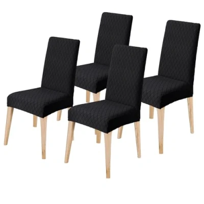 Image of LANSHENG Dining Chair Covers Set of 4, Stretch Protector Slipcovers Jacquard, Elastic Removable Washable Seat Cover for Room Kitchen Banquet Restaurant Home, Black