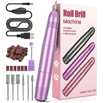 Image of Electric Nail Files, Professional Drill for Acrylic Nails Gel, 20000 RPM, Adjustable Speed E File Nails, Manicure Pedicure Kit Gifts Beginner Girl Women Mum