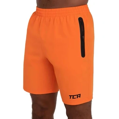 Image of TCA Elite Tech Mens Running Shorts with Zip Pockets, Gym Men Training Sports Short Phone Pocket Black Orange, M