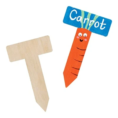 Image of Baker Ross FE520 Wooden Herb &amp; Vegetable Markers Pack of 10, Crafts for Kids, Plant Markers, Labels, Childrens Craft Kit