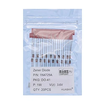 Image of 100PCS 1N4729A 1N4729 Silicon Planar Power Zener Diode 1W 3.6V DO 41 (DO 204AL) Axial Diodes 1 Watt 3.6 Volt