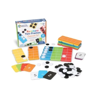 Image of Learning Resources Rainbow Ten Frames Classroom Set, Ages 5+, 10 Connectible and Counters, Maths Teaching Aids, Essentials