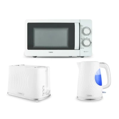 Image of Tower Sonar White 1.7L 3KW Kettle, 2 Slice Toaster &amp; T24042WHT 800W 20L Manual Microwave. Contemporary Matching Set Microwave