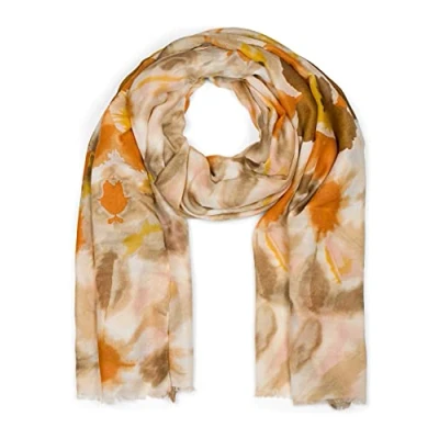 Image of styleBREAKER Ladies Scarf with colourful batik flower pattern and short fringes, light scarf, stole 01016212, Colour:Orange Beige