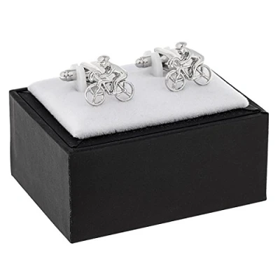 Image of Joe Davies Novelty Cyclist Cufflinks In Polished Stainless Steel By Equilibrium (279763)