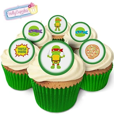 Image of 24 Edible Pre Cut Wafer Round Cake Toppers: Cartoon Turtles