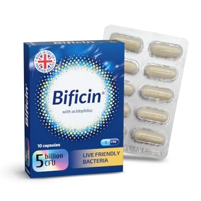 Image of Bificin Probiotics and Prebiotics for Gut Health 5 Billion CFU 10 Live Bacterial Cultures: Lactobacillus Acidophilus, Lactis, Rhamnosus &amp; Bifidobacterium Longum, Breve, Bifidum Capsules
