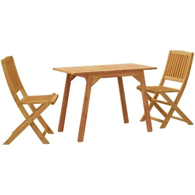 Image of vidaXL Modern 3 Piece Garden Dining Set Solid Acacia Wood Construction Square Table with Chairs Designed Armrests and Backrests Classic Brown Finish