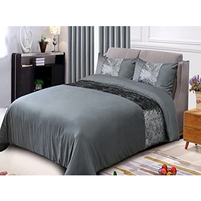Image of ROOEE Crushed Velvet Panel Duvet Cover with Pillowcase Bedding Set. [ Colour Charcoal Grey Size Single ]