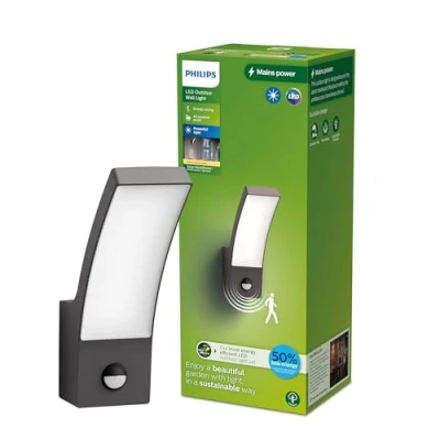 Image of PHILIPS Lighting Splay UltraEfficient Outdoor Wall Light, 3.8W 2700K, Antracite, Motion Sensor, IP44 Weatherproof