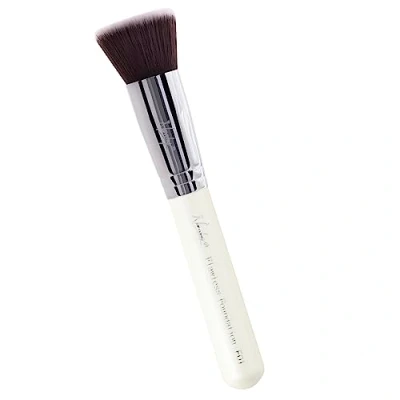 Image of Nanshy Kabuki Flat Top Foundation Brush for Liquid Makeup Flawless Blending F01 Buffing Buffer Face Make up (White/Chrome, Full Size)