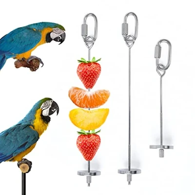 Image of iTGOOS 2Pcs Parrot Skewer Feeder,Stainless Steel Fruit Stick Holder,Bird Food Holder,Birds Foraging Toy for Parrots Cockatoo Cockatiel Cage