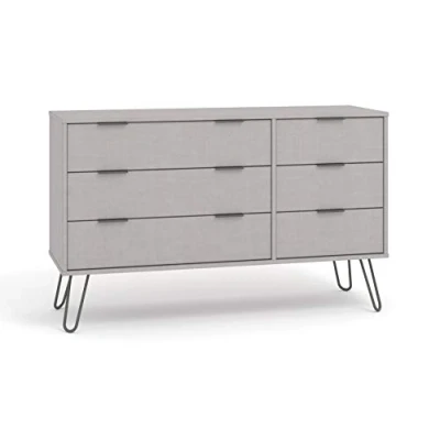 Image of Home Source Wide Chest Organiser, 3+3 Industrial Storage Cabinet, Hairpin Legs, Grey, 6 Drawer, Engineered Wood